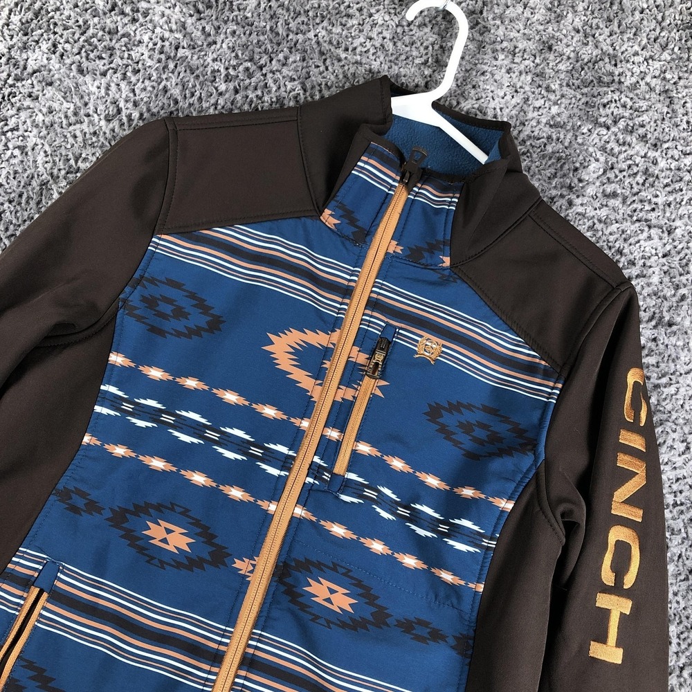 Cinch Jacket Womens‎ Small Blue Brown Southwestern Softshell Full Zip Lined
